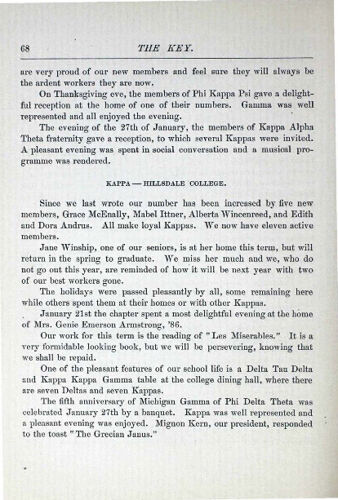 Chapter Letters: Kappa - Hillsdale College, March 1888 (image)